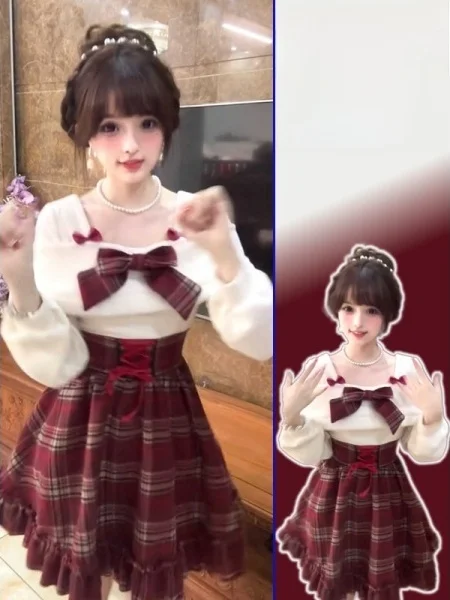 

Новинка! Элегантное повседневное платье макси с длинным рукавом и красной клетчатой юбкой на высокой талии для полных женщин.