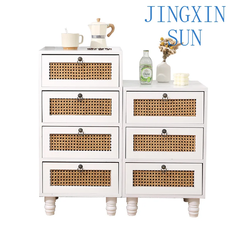 Chest of drawers, bedroom storage, storage cabinets, multi-layer storage rattan cabinets against the wall