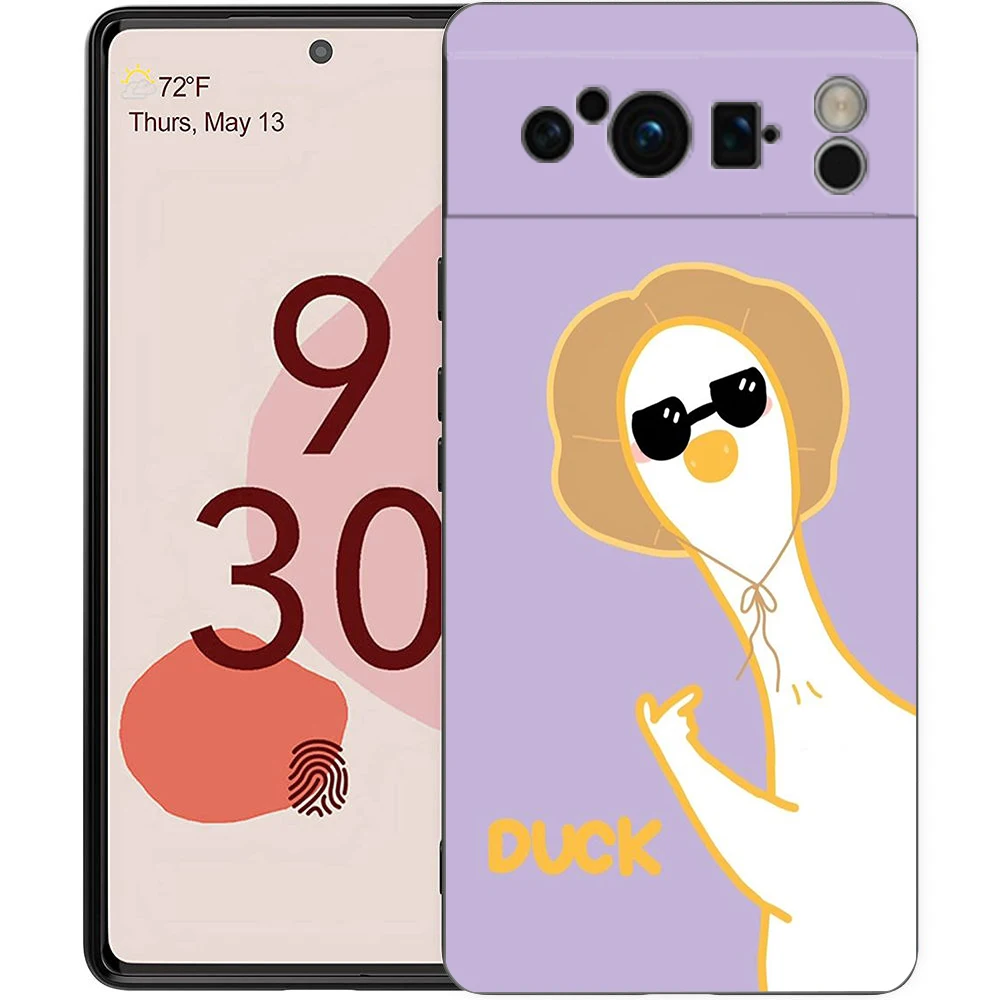Phone Case For Google Pixel 9 8 8A 7 7A 6 Pro XL 6A 5G Black Soft Shockproof Back Cover TPU Shell Cute Cartoon Duck