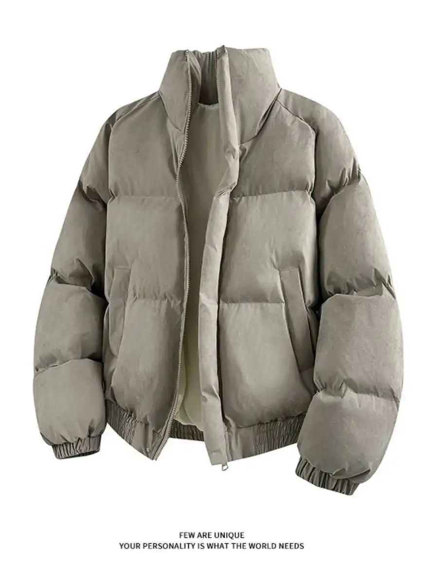 

Men's Winter Thiened Cotton Jaet American Retro Dyed Color Stand Collar Bread Sle Faionable Loose Casual Coat