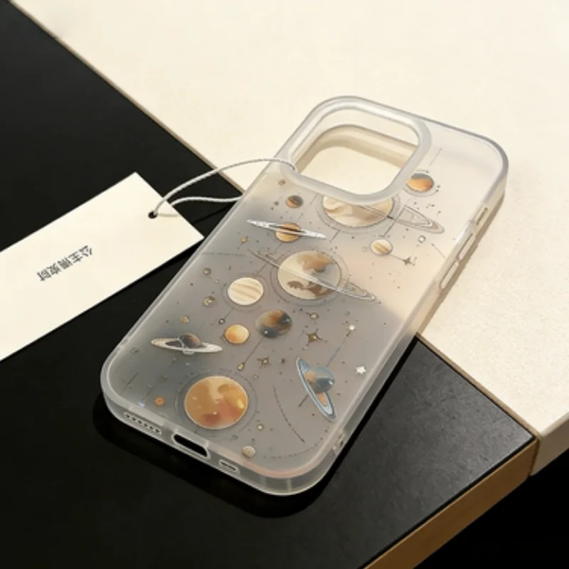 Space Galaxy Planet Phone Case For iPhone 17 16 15 14 Plus 13 12 11 Pro Max 17 Air Universe Starry Sky Frosted Soft Phone Cover