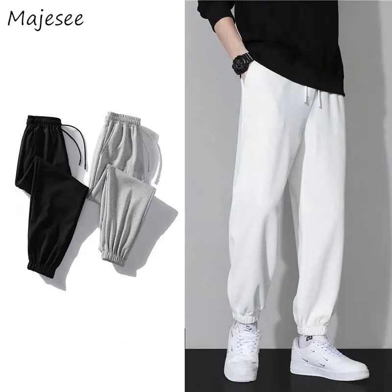 

Pants Men White Joggers Autumn Ankle-length Straight M-5XL Slacks All-match Winter Fashion Casual Clothing Retro Drawstring Male