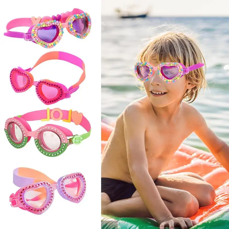 

New lovely Waterproof Children's Swimming Goggles Candy Rainbow Heart UV Fogging Proof Swim Training Diving Goggles Kids Gifts