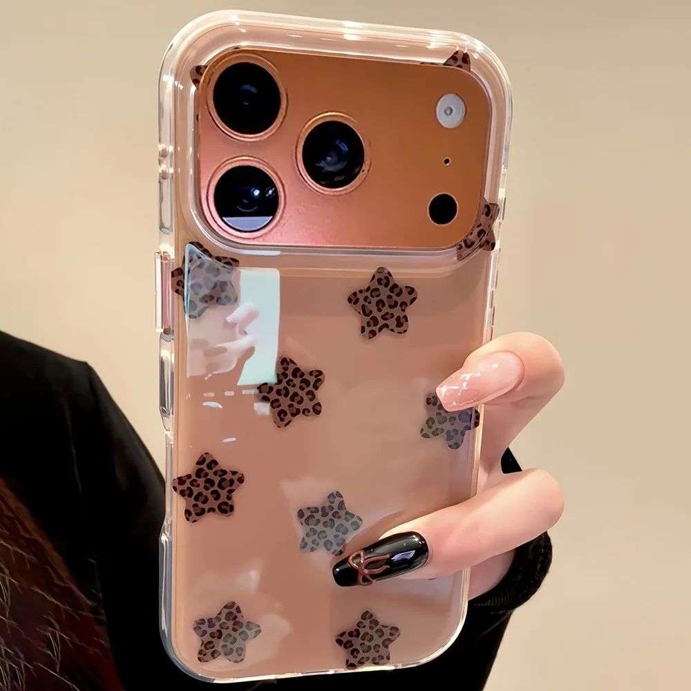 Sweet Cool Brown Star Leopard Print Phone Case For iPhone 17 16 15 14 13 12 11 Pro Max 16e X XR XS Max 7 8 Plus Shockproof Cover