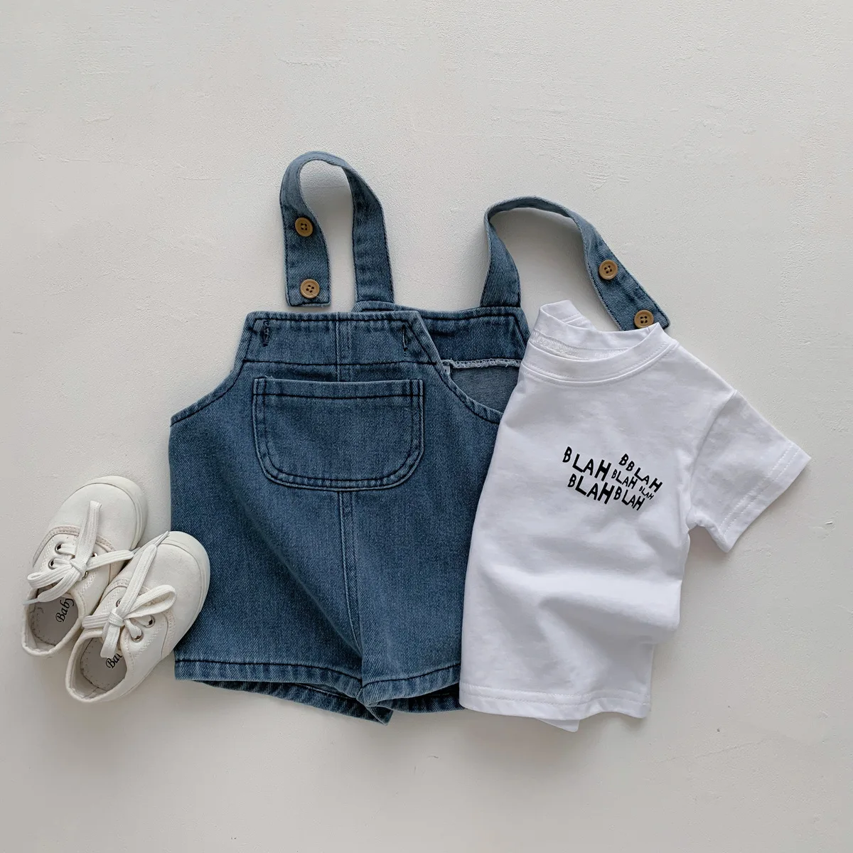 2024 Summer New in Kids Baby Boys Casual Clothing Set 2pcs 3M-3Y , Infant Toddler Letter T-shirts + Denim Overalls image 3