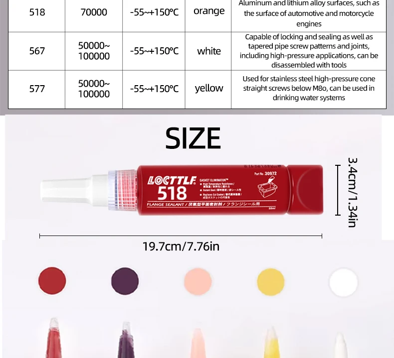50ML 510 515 518 567 577 Flanschdichtung Motorzylinder-Dichtmittel Klebstoff Ersatzdichtung Hitzebeständiger Sicherungsklebstoff – Detail 2