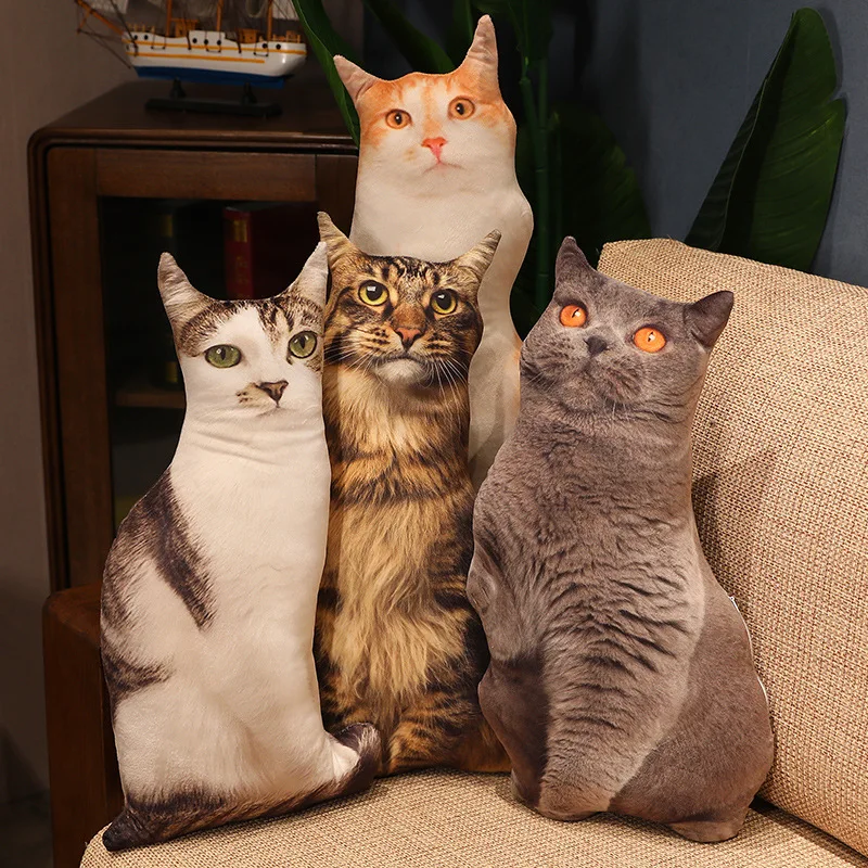 Realistic Cat Plush Pillow 50cm Gray Orange Brown Coat Styles Soft Sitting Cat Cushion Sofa Rest Living Room Accent Decor