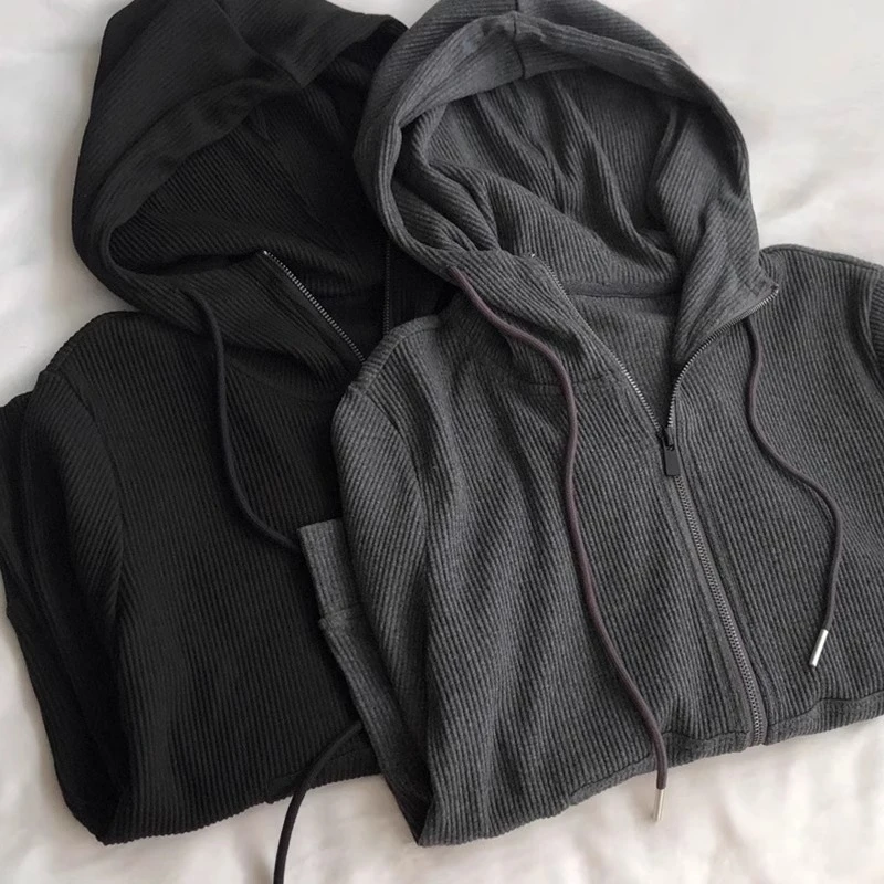 

Темно-серый женский укороченный кардиган с двойной молнией, осенне-зимний, стильный, повседневный, удобный, свободного кроя, топ