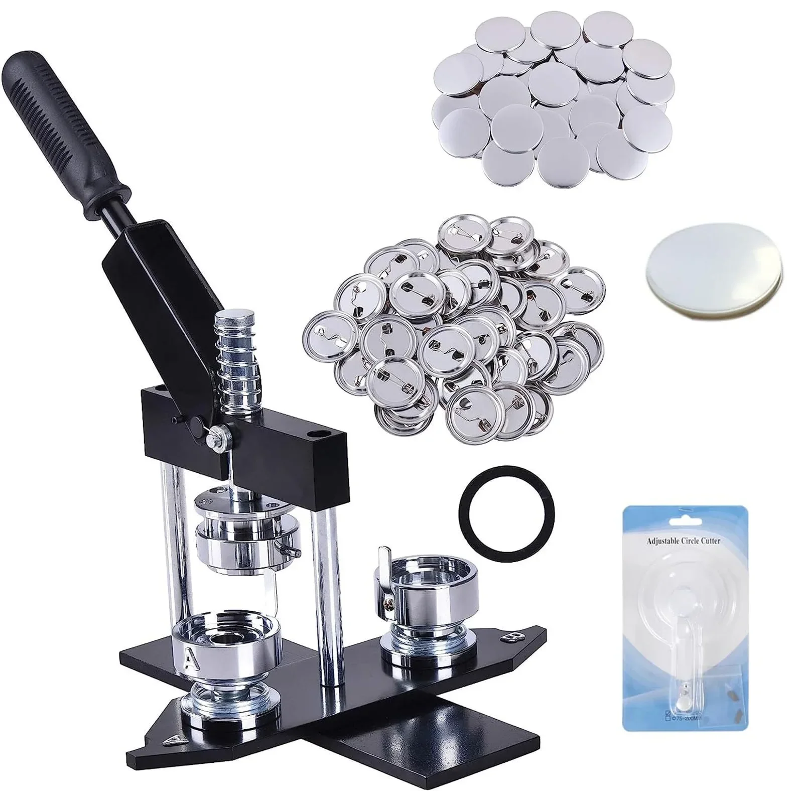 25mm-75mm Button Press Button Pin Maker Machine Set with 100pcs Free Button Parts Circle Cutter DIY Round Badge Punch Maker