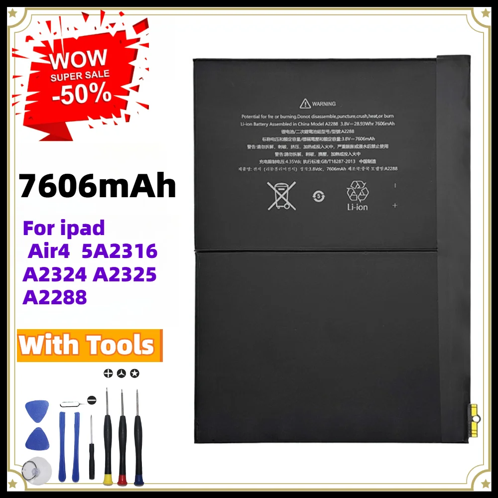 Replacement Li-ion Battery For iPad Air 4 Air 5 A2316 A2324 A2325 A2027 A2288 7606mAh With Installation Tools