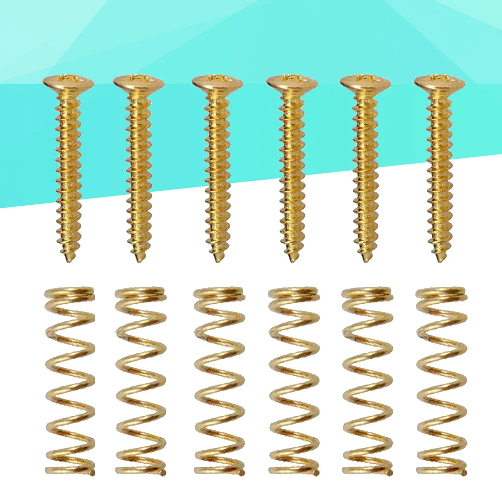 Pack of 6 Electric Guitar Single Coil Pickup Screws with Springs (Gold) pickup screws guitar pickup screws and springs