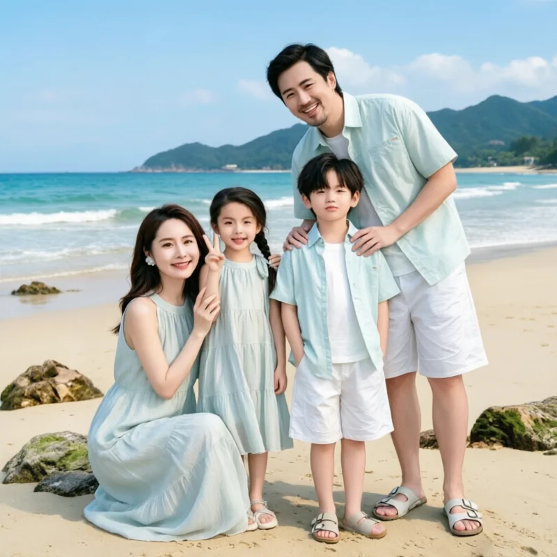 Vacation Family Couple Matching Beach Outfit Holiday Mom Daughter Dress Dad Son Shirts Korea Parent-child Brother Sister Clothes