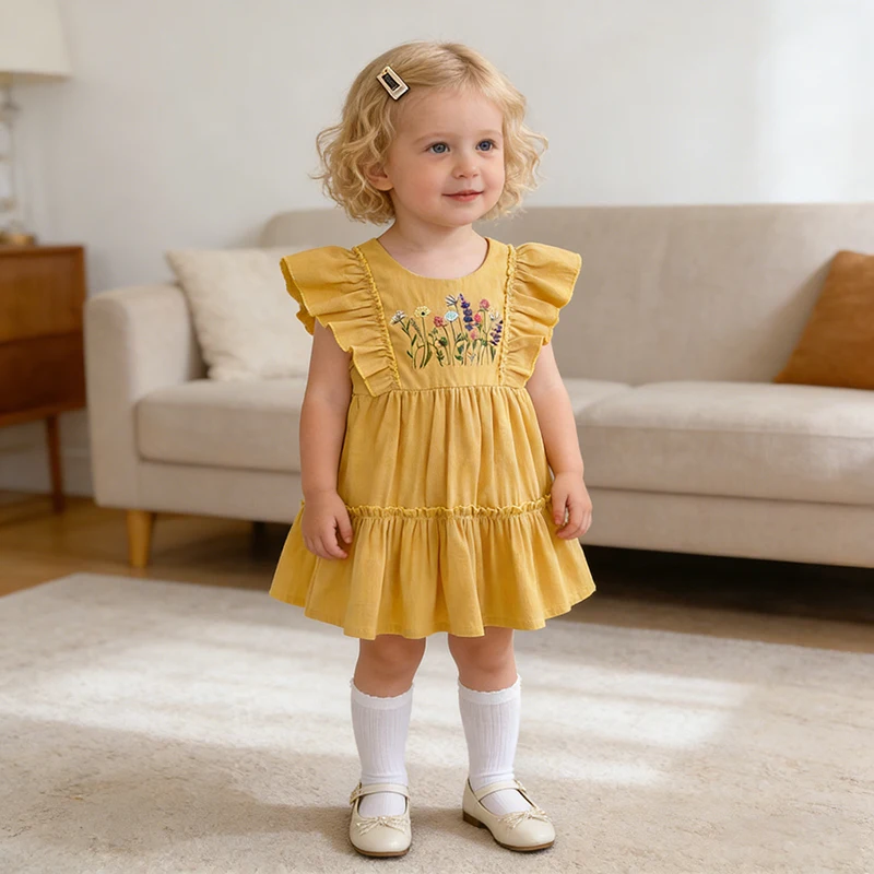 2026 Neue Sommer-Schwesternkleidung für 2-6 Jahre, Kinder-Prinzessinnenkleid mit Stickerei, Ärmelloses Baumwollkleid für Mädchen-Geburtstagsfeier