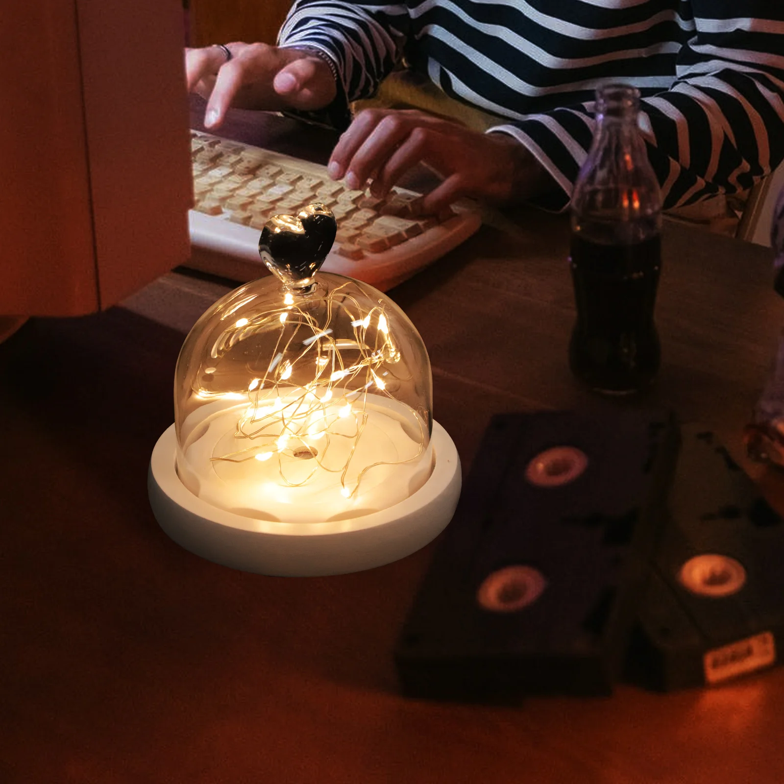 

Preserved Flower Glass Cover Dried Immortal Floral Decor LED Lights Micro L Dome Eternal Small Night Light Practical