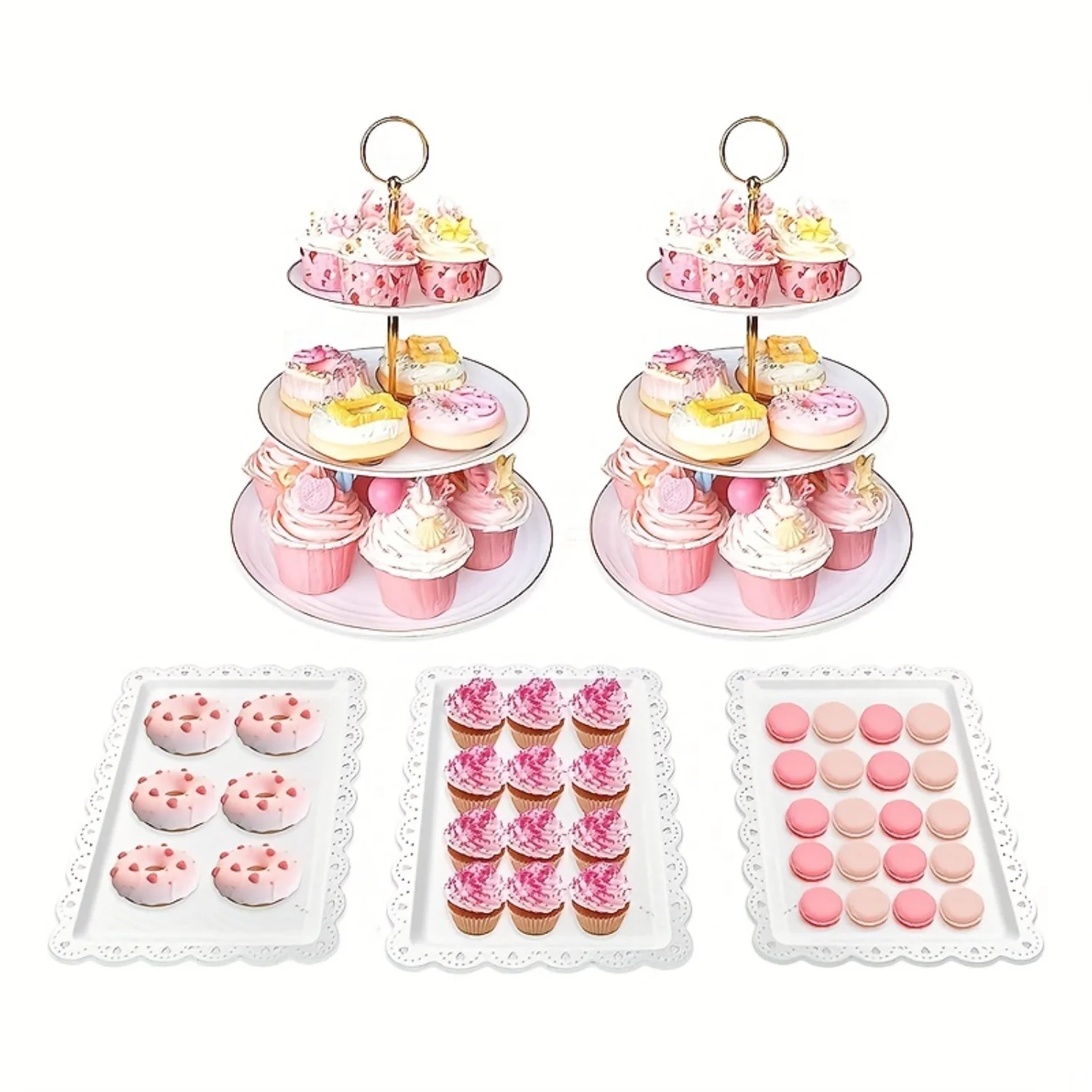 

Pcs Cake Stand Set-Cupcake Stand Set-Dessert Table Display Set With 2xlarge 3-Tier Cupcake Stands + 3X Appetizer Trays Perfect F