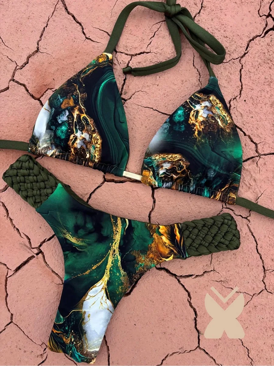 

Сексуальные микро-бикини для женщин, купальник, новая модель с принтом, бразильский бикини, пляжная одежда, женский купальный костюм