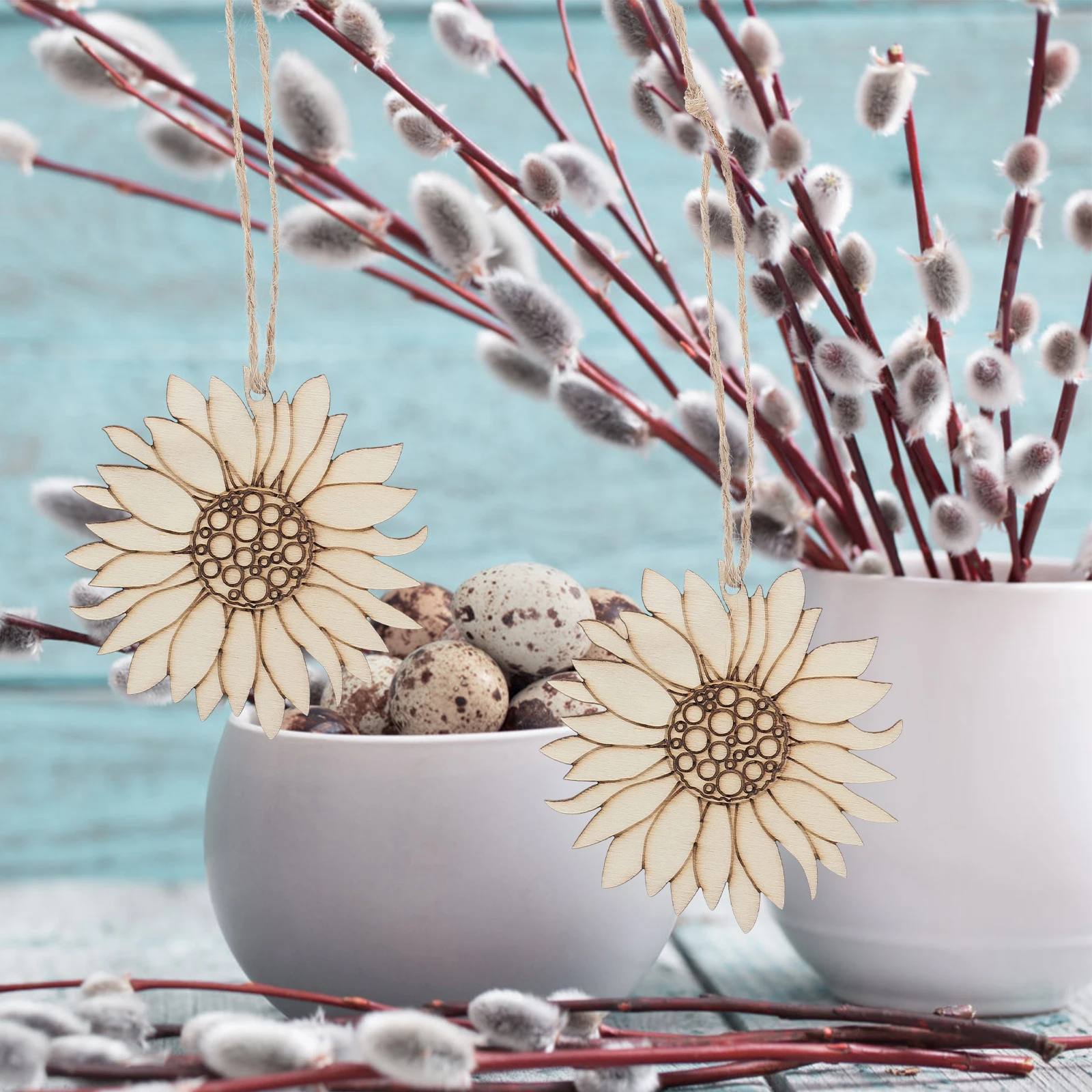 

Wooden Sunflower Hanging Decor DIY Craft Unpainted Petal Ornament For Home Garden Handicraft Flower Wall Hanging Adornment