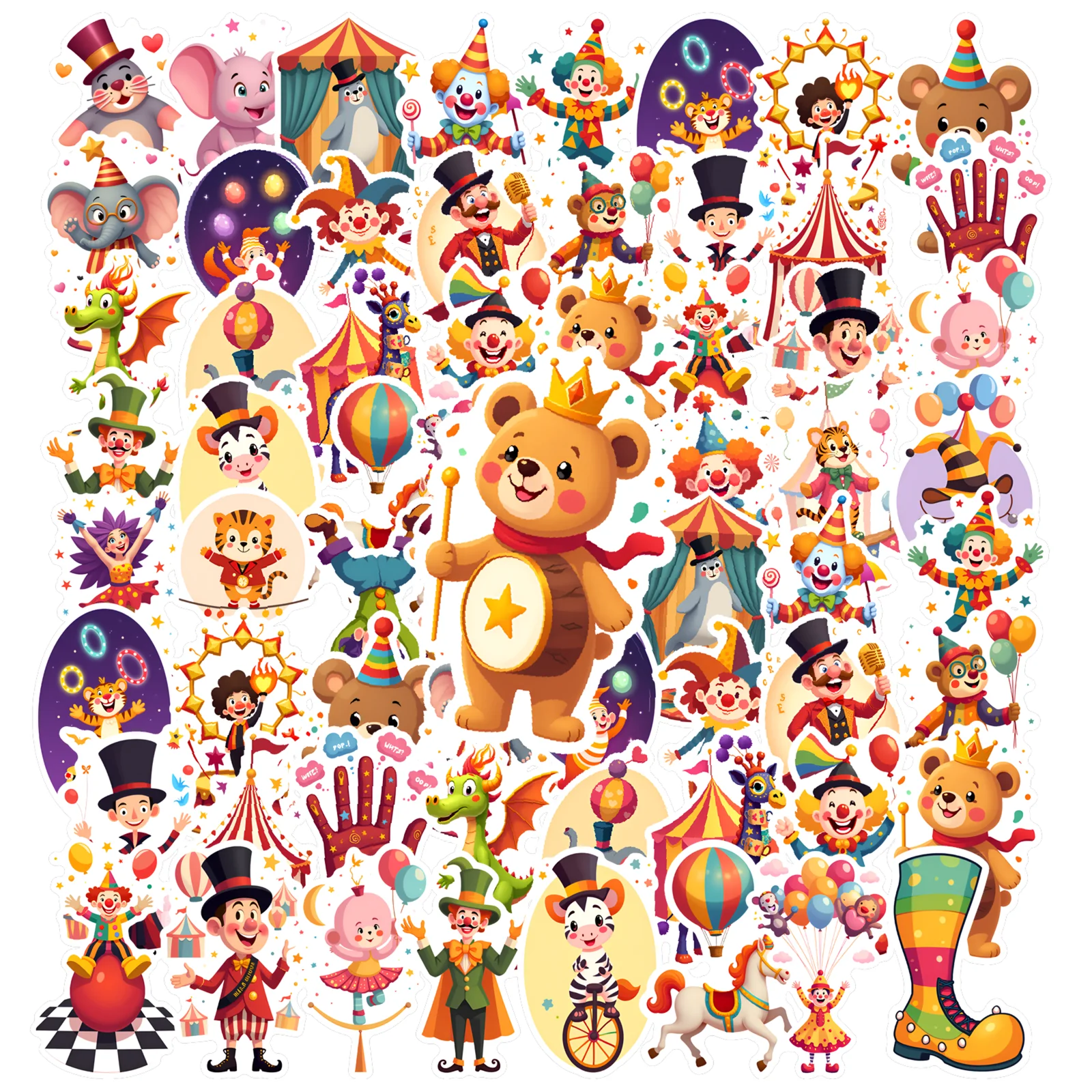 

35-50 шт. милых наклеек с мультяшными клоунами для DIY декора телефона, гитары, ноутбука