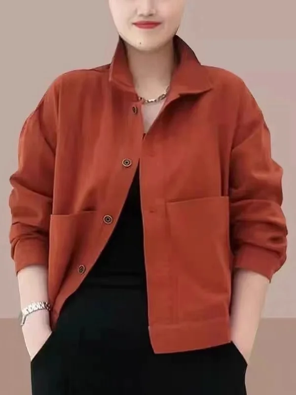 Casual Faionable ort Baseball Jaet voor Dames Lente Herfst 2025, Kraag Open Vest Sle Anti-Rimpel Lange Sve