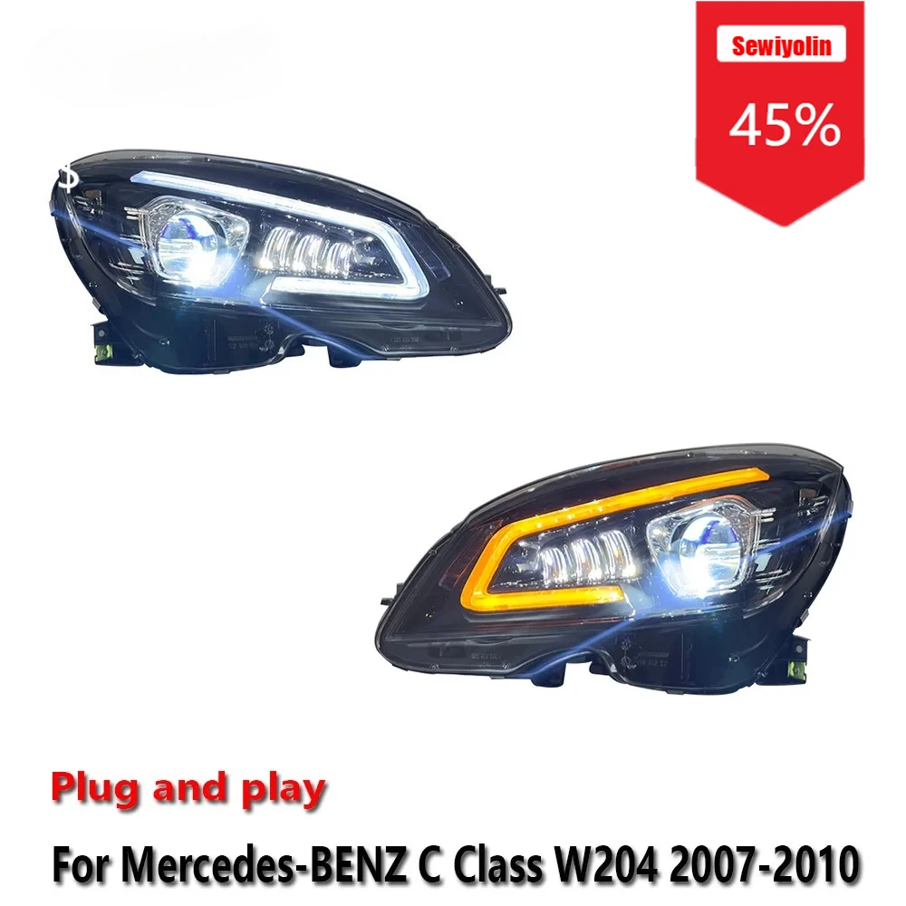 

Sewiyolin автомобильные светодиодные фары в сборе для Benz C-Class W204 2007-2010, противотуманные фары DRL, стоп-сигнал поворота Plug and Play