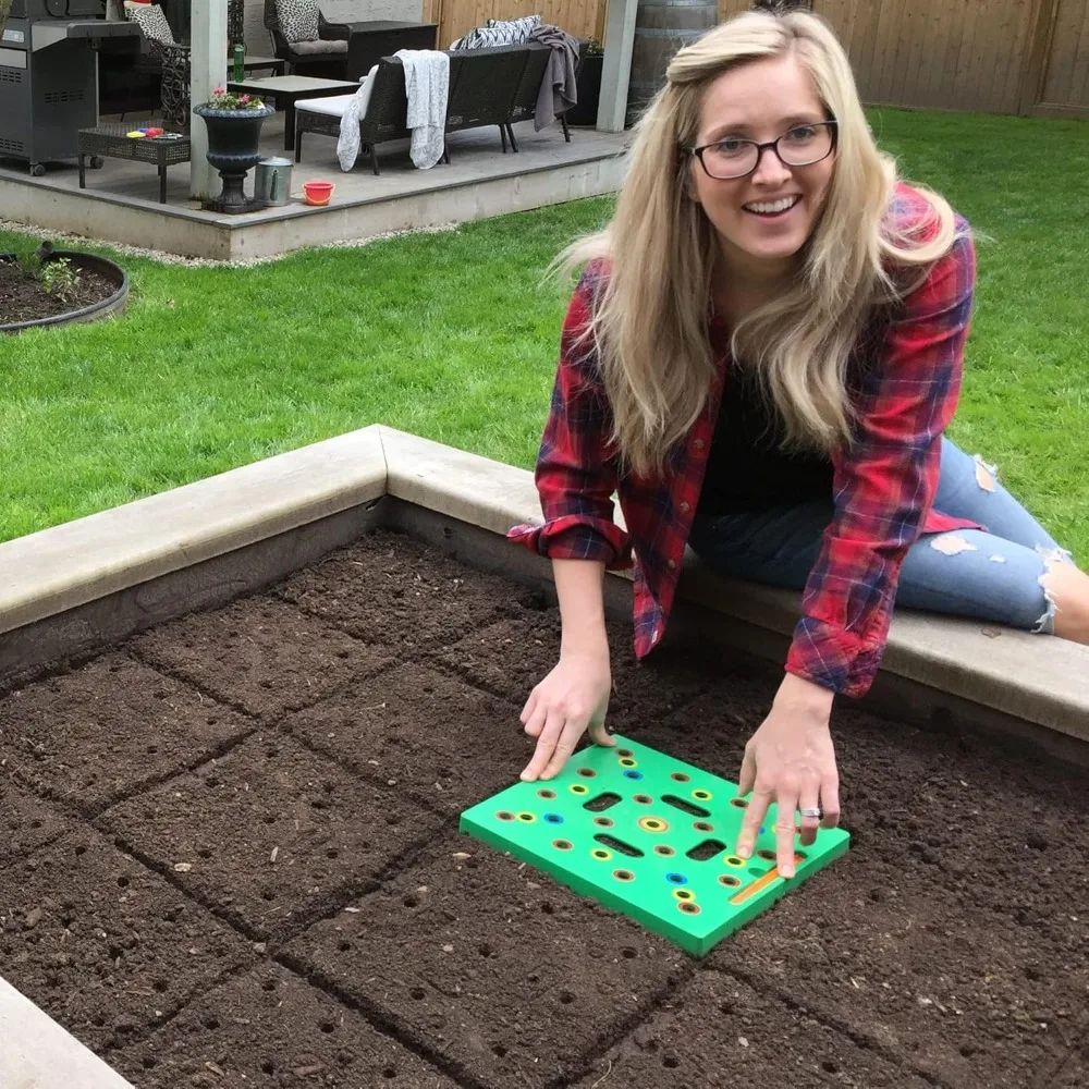 

Seed Spacer Tool for Maximum Harvest, Organized Plants & Less Weeds - Square Foot Garden Includes Color Coded Templates