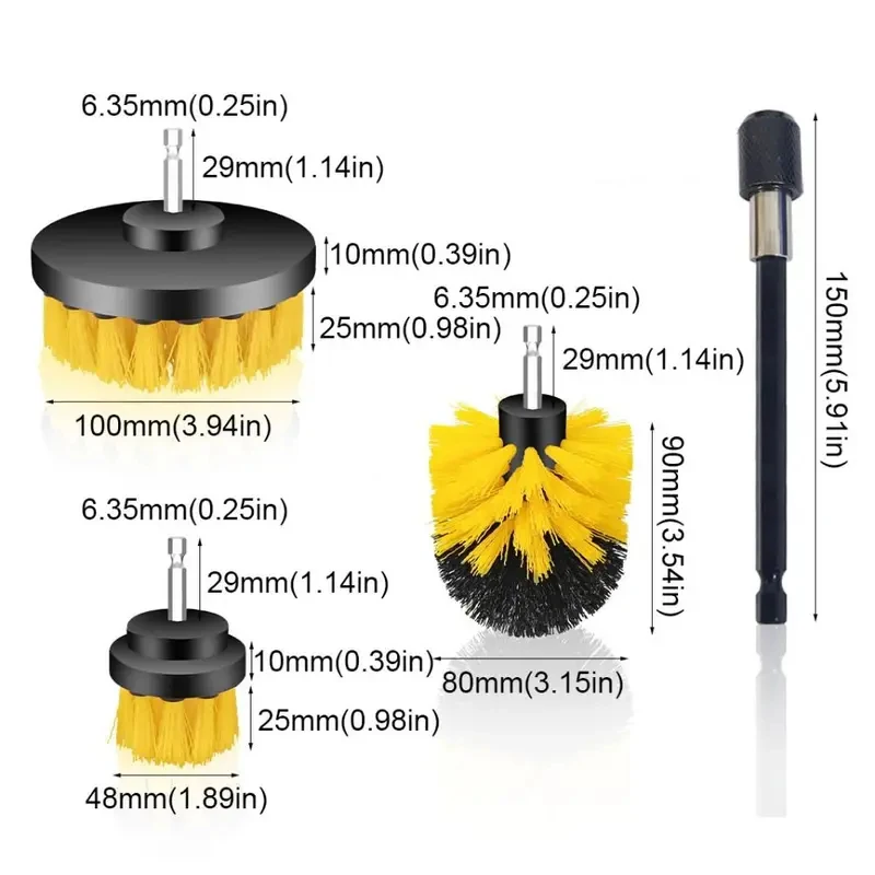 Nylon Electric Drill Brush Kit with Extender Rod Scrubber Detailing Drill Brush Hard Bristle Cleaning Tool Car Wash Brush