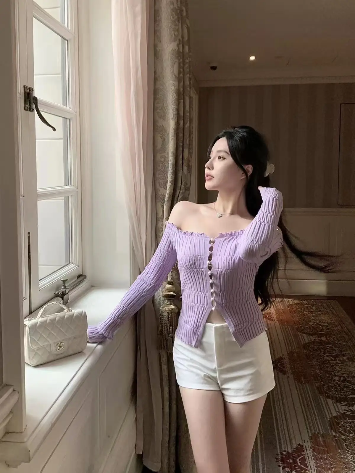 

Короткий вязаный свитер с жемчужными пуговицами и длинными рукавами, облегающий дизайн, элегантный стильный женский модный кардиган, топ F220