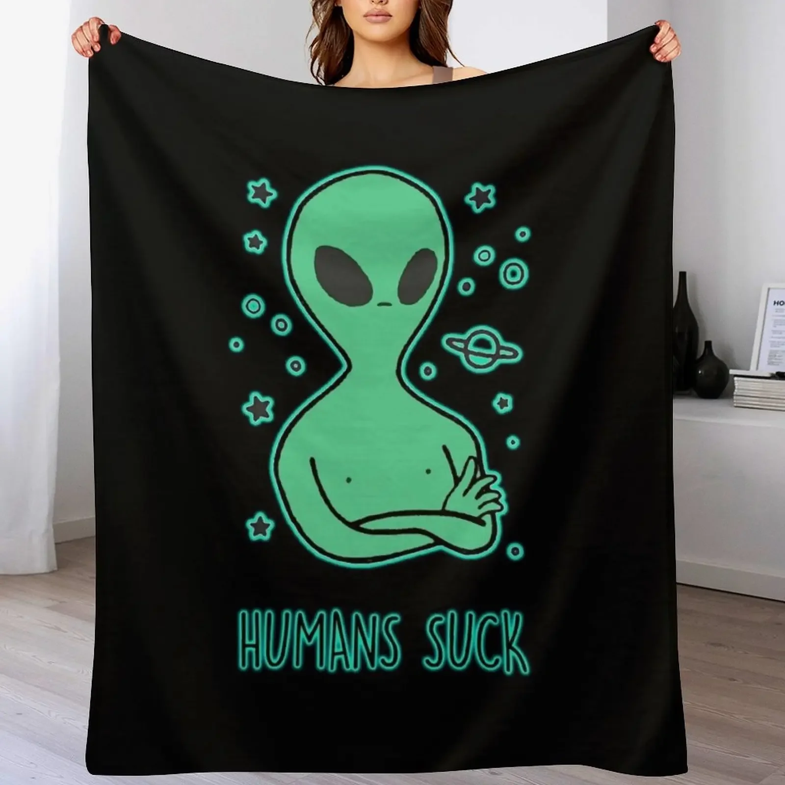 Humans Suck Outer Space Alien Throw Blanket Retros Custom Thins Blankets