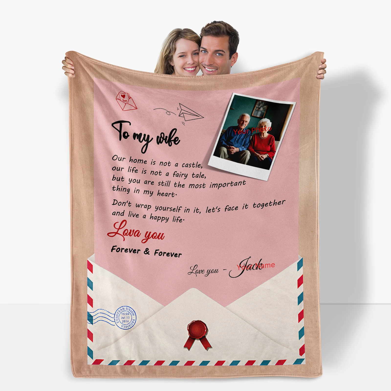 Cozy Valentine Flannel Blanket Offering Envelope Designs Romantic Phrases And Custom Image With Name