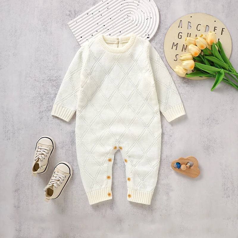 

Autumn Baby Rompers Long Sleeve Newborn Girls Boys Jumpsuit Fashion Solid Infant Children Clothing 0-18M Knitted Overalls Warm