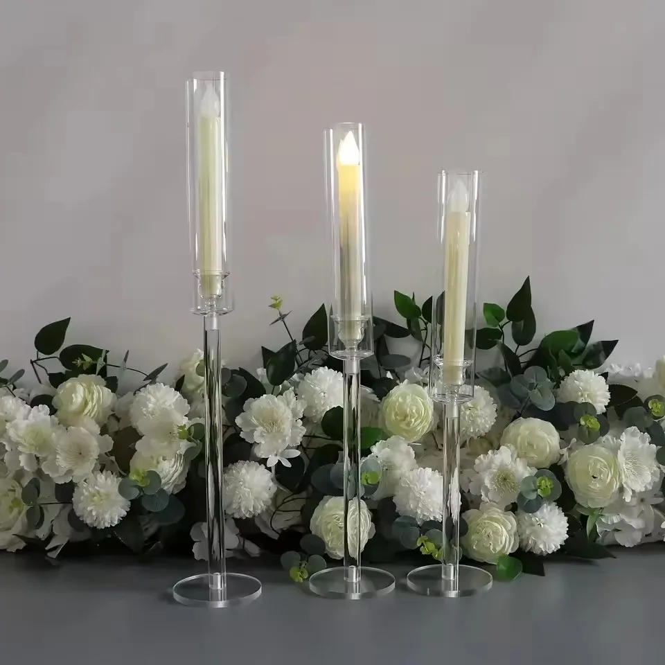 10set=30 Pcs Crystal Candle Holders Acrylic Candlestick Road Lead Candelabra CenterPieces Wedding Porps Christmas Deco byParty H