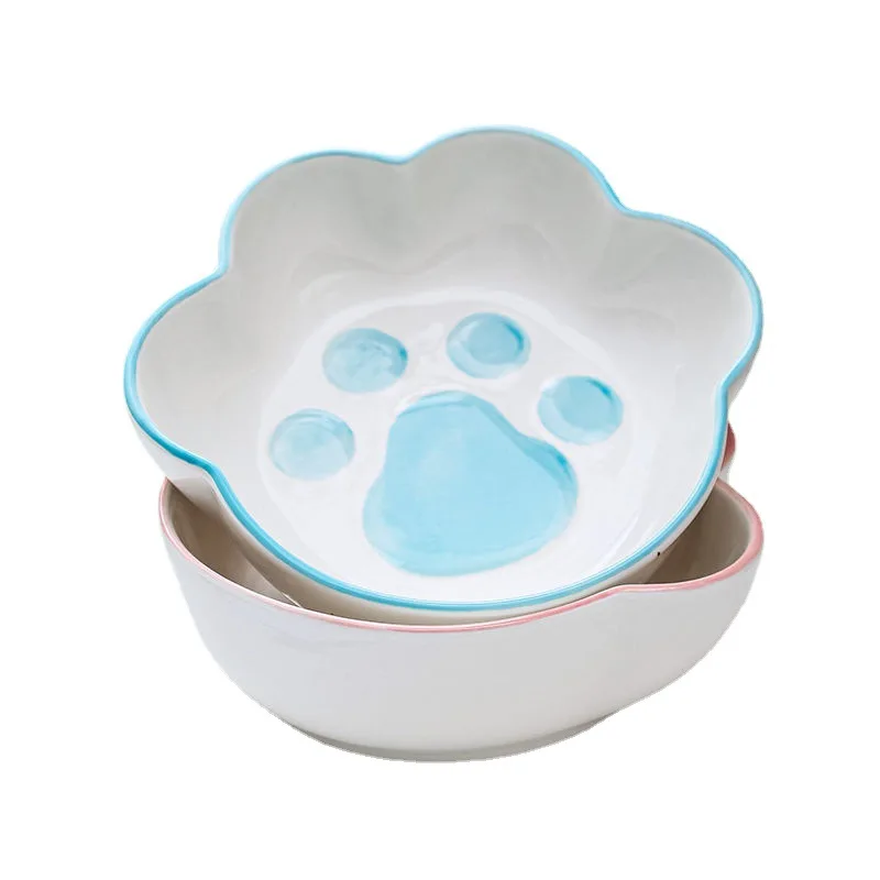 Cat Water Bowl Cute Ceramic Pet Cat Bowl Tall Shallow Anti Knockover Black Chin Neck Guard Food Bowl Pet Supplies