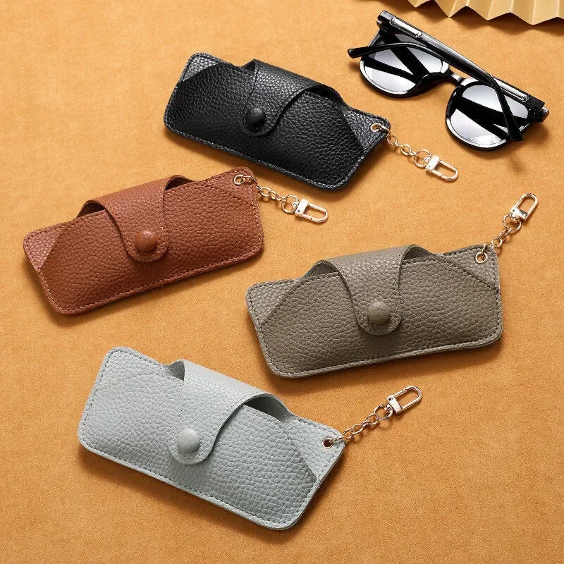 Portable Retro Handmade PU Leather Glasses Bag with Lanyard Hanging Sunglasses Case Simple Glasses Storage Box Sunglasses Case