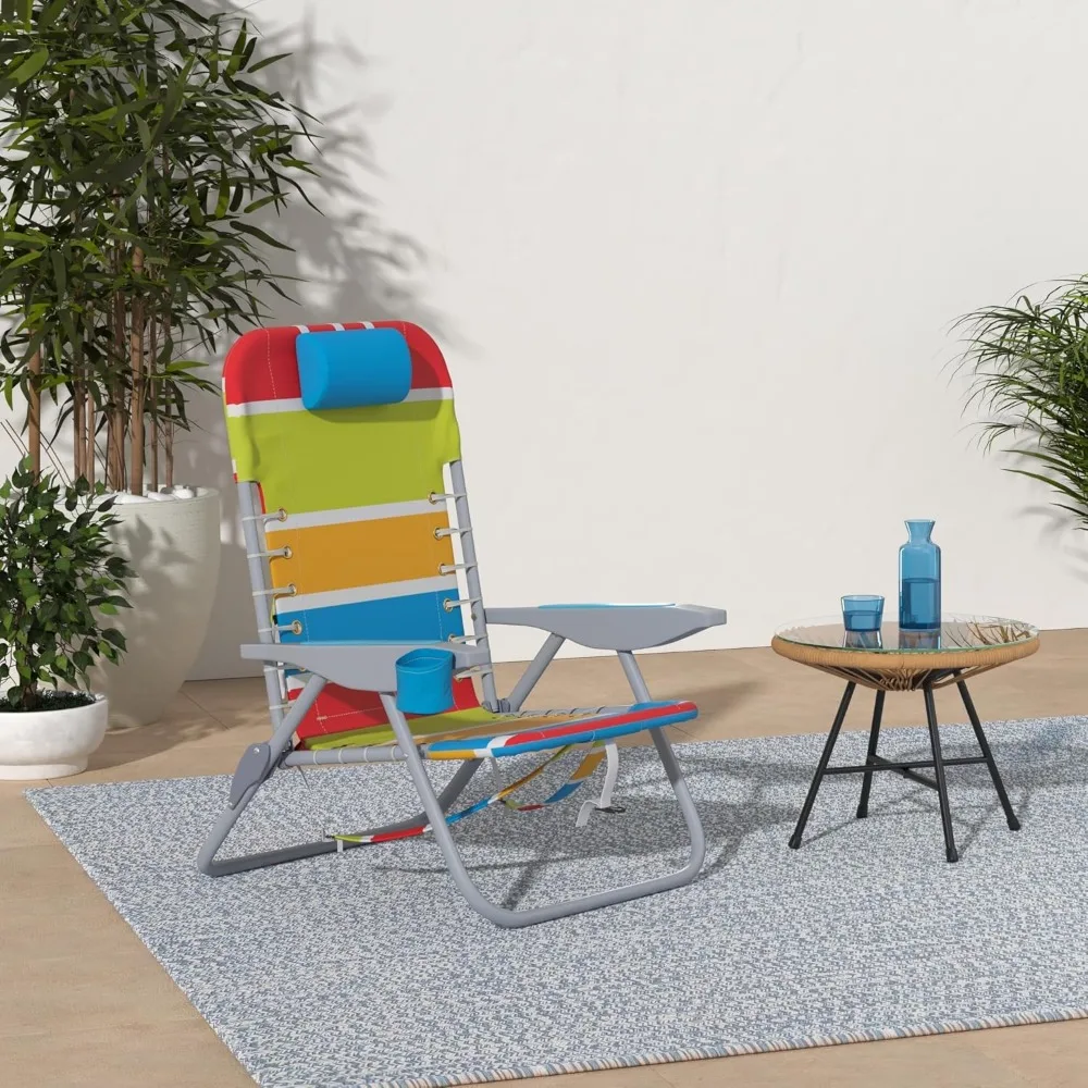 

4-Position Backpack Folding Beach Chair with Lace-Up Suspension - Lightweight Portable Outdoor Sports Seat