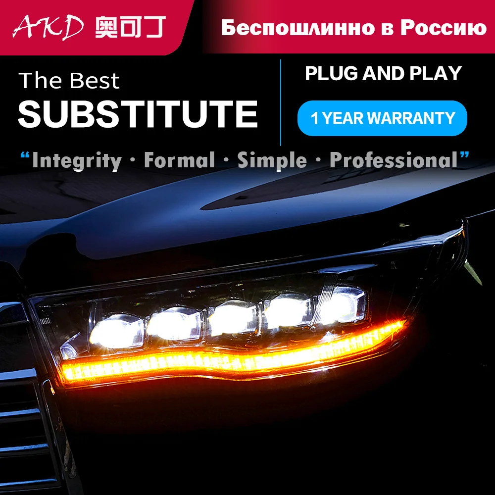Car Head Lights Parts For New Kluger 2015-2018 highlander LED Front Headlight Replacement DRL Daytime light Projector Facelift