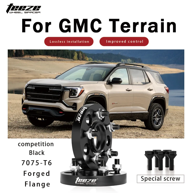 

Проставки колесные Teeze 2/4 шт., 5x115, ЦО 70.3мм, M12x1.5, черные, кованые, центрирующие, для GMC Terrain 2018-2025, фланцевые, 15/20/25/30мм