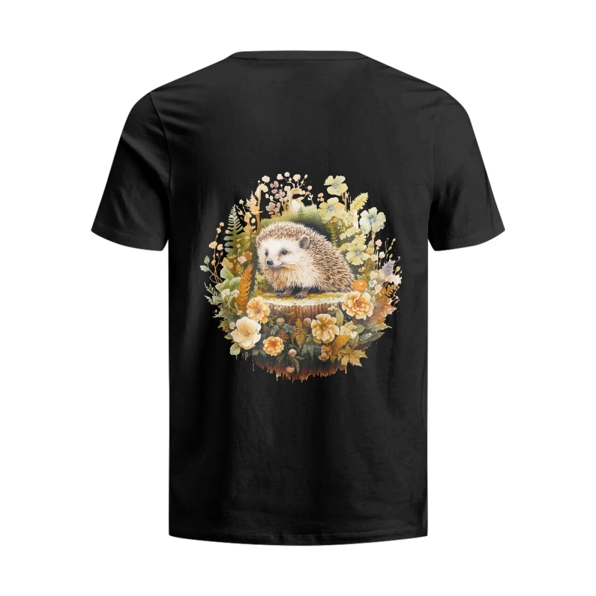 Hycool Cute Hedgehog Print Round Neck Short Sleeve Cotton T-shirts for Men Tee Top Fresh Classic Basic Tshirt