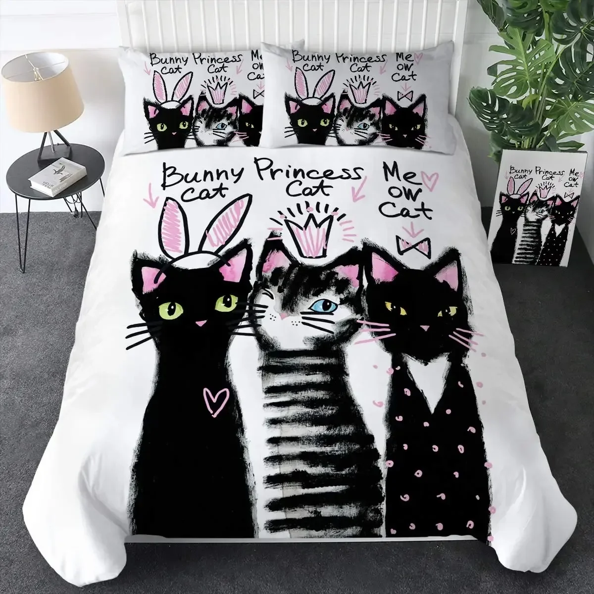 

Watercolor Cats Duvet Cover Set Cute Animal Print Full Size Bedding Set Blue Purple Cat Comforter Cover,Soft Durable Qulit Cover