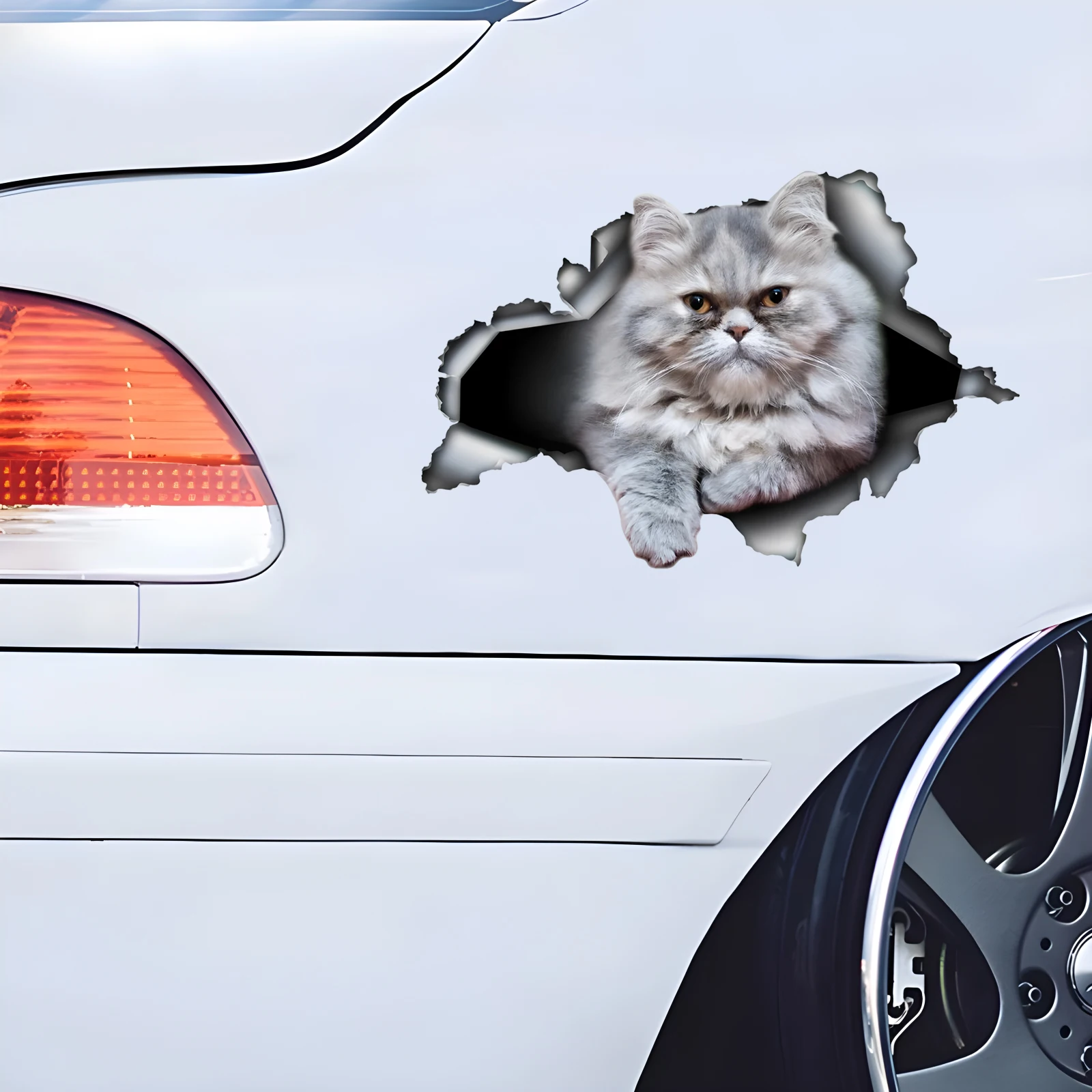 DK520# Grey Persian Cat Car Stickers, Waterproof Pvc Animal Decals With 3D Effect, Block Scratches and Increase Fun Auto Parts