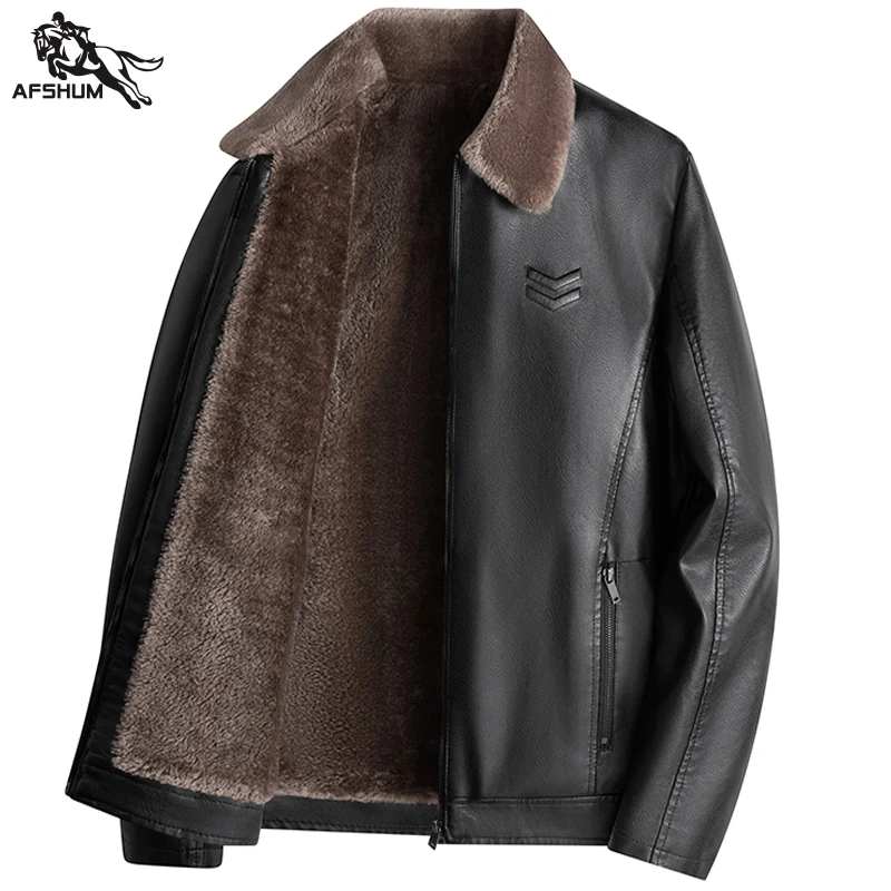 

Мужская кожаная куртка осенне-зимняя новая коллекция: пальто на флисе, кожаная куртка среднего возраста, легкое деловое повседневное пальто