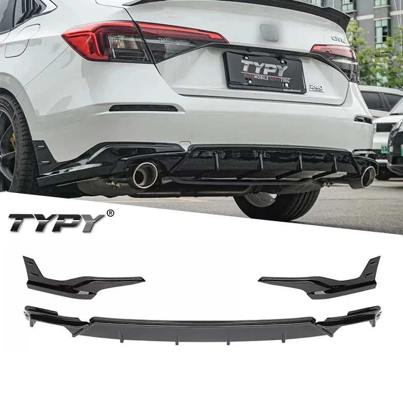 

ABS Plastic Car Body Kit Rear Bumper Splitter Spoiler Diffuser Glossy Black For Honda Civic 11th Gen 2022 2023