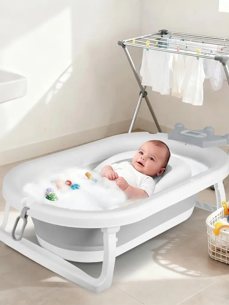 Baignoire Pliable Convient Aux Bébés de 0 à 36 Mois, Ergonomique et Peu Encombrante, avec Thermomètre à Eau, Siège, Bonnet de Bain, 82 X 43 X 20