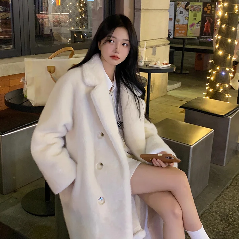 Winter Long Oversized Warm Thick Fluffy Brown Soft Skirted Faux Mink Fur Coat Women Elegant Luxury Chic Furry Overcoat Wh21