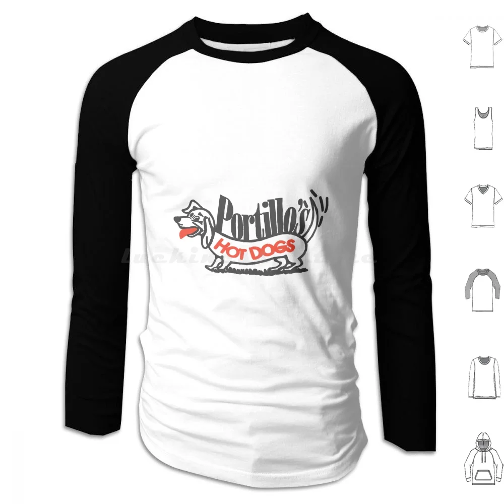 Portillos هوديي القطن طويل الأكمام Portillos شيكاغو إلينوي منتصف غرب برغر مطعم شعار المدينة الجمالية شعبية الساخن