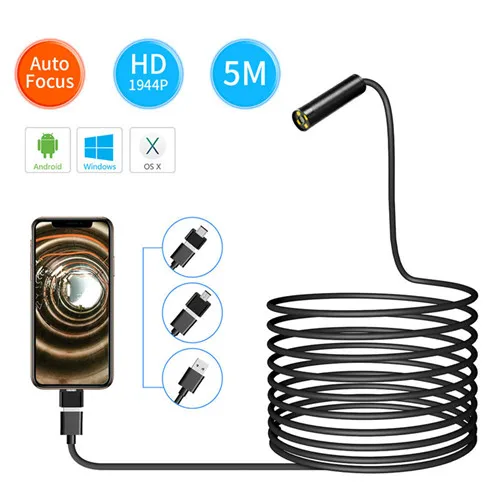 12mm 5MP 1944P  Auto Focal 3in1 For Android USB Endoscope Camera OTG Otoscope CMOS Borescope Inspection Digital Microscope