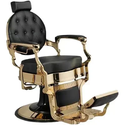 Vintage White Gold Hydraulic Barber Chairs Luxury 360° Rotate, Put Down, Elevated Eeadrest For Salon Beauty Shave