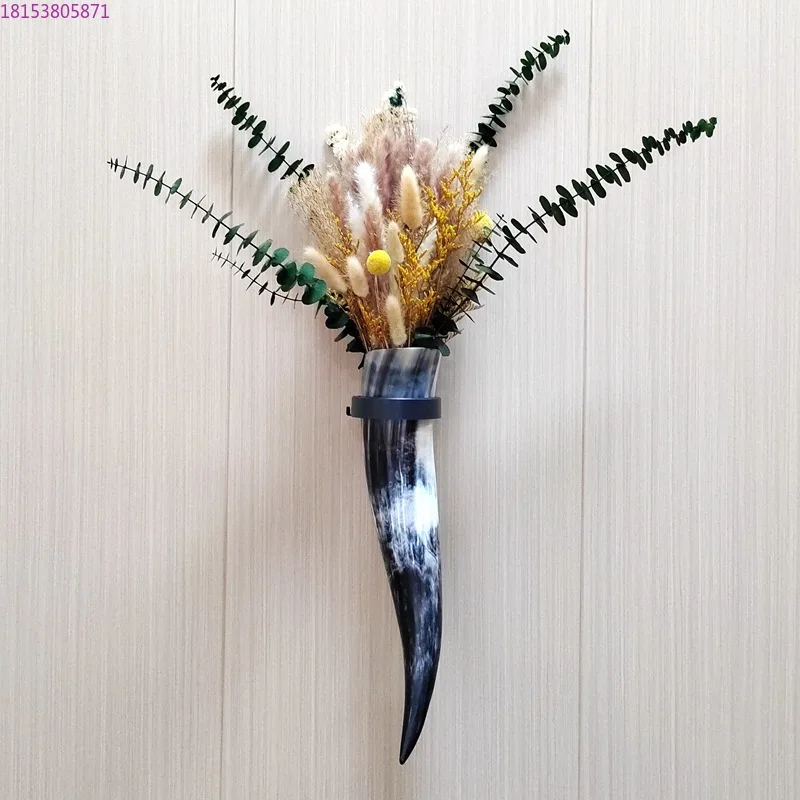 Natural horn wall hanging Nordic retro wall hanging vase creative living room