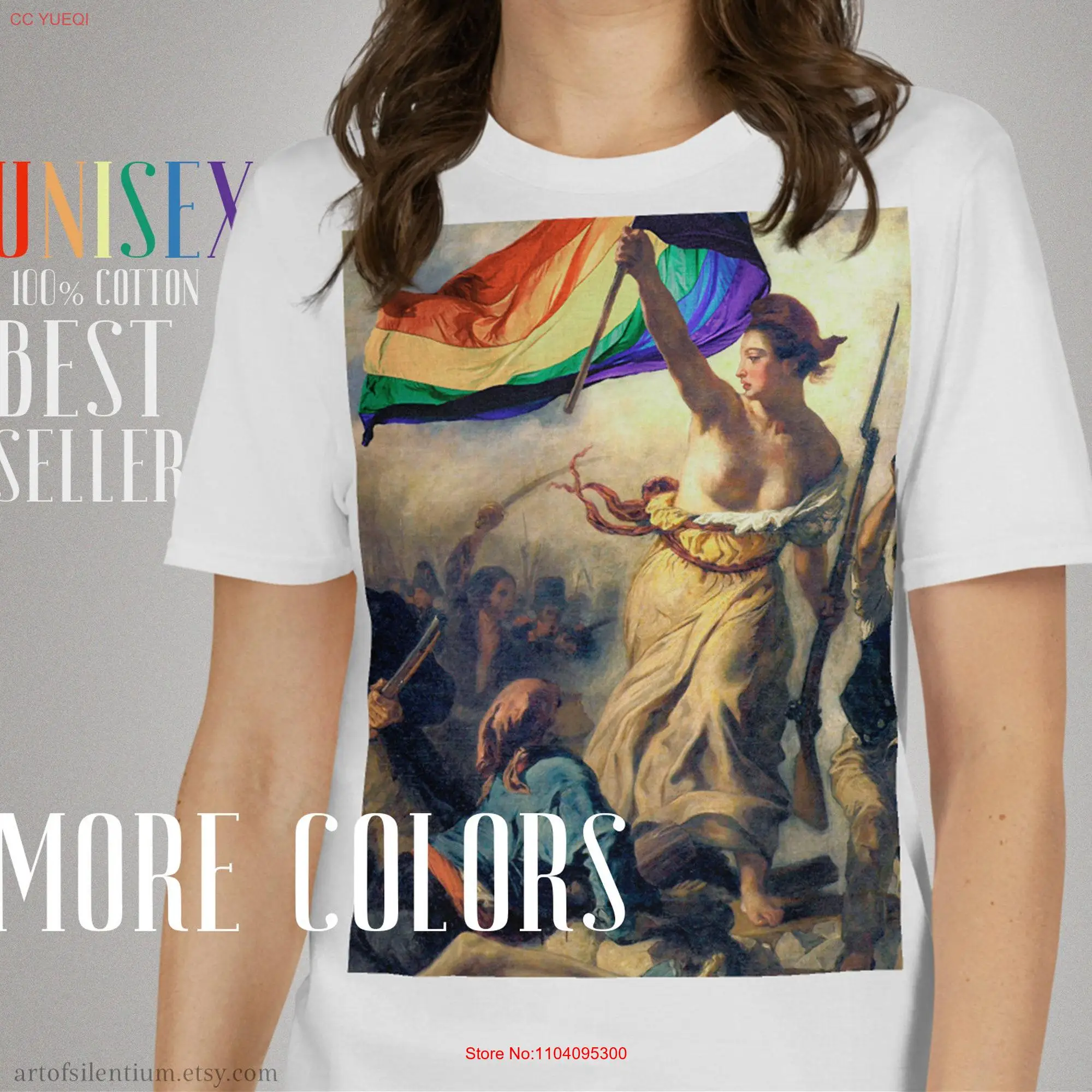 Pride T Shirt LGBTQ tee Equality LGBT flag Liberty Leading the People Delacroix for him her rainbow apparel art history