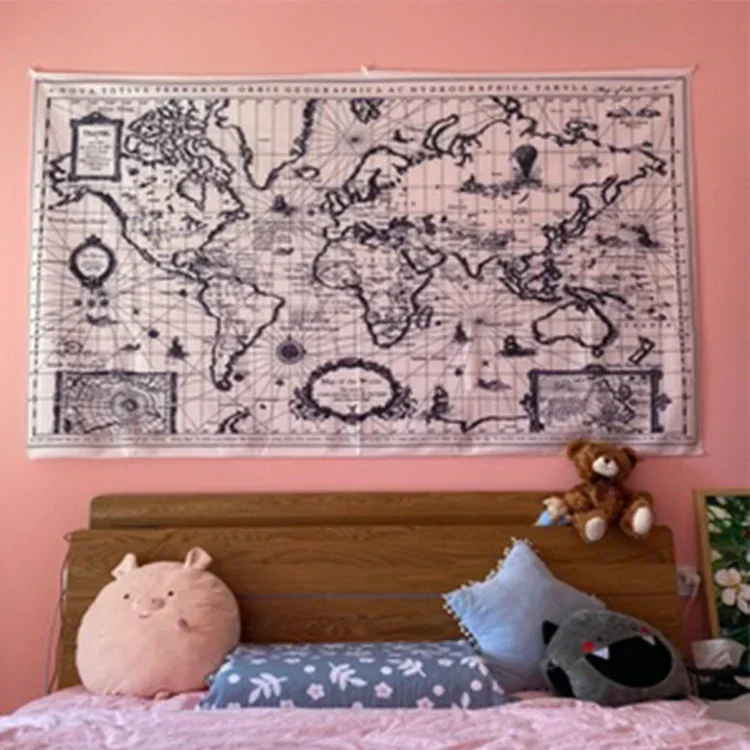 

Tapestry Fabric Throws World Map Wall Hanging Size Custom Printing For Bedroom Guest Room Background Hanging Blanket