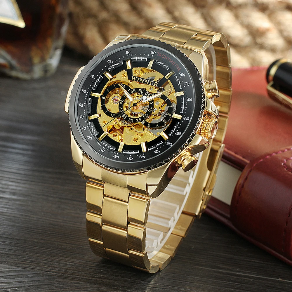 WINNER Original Brand Luxury Replica Sports Automatic Movement Watch for Men Mechanical Stainless Steel Waterproof Wrist Watches